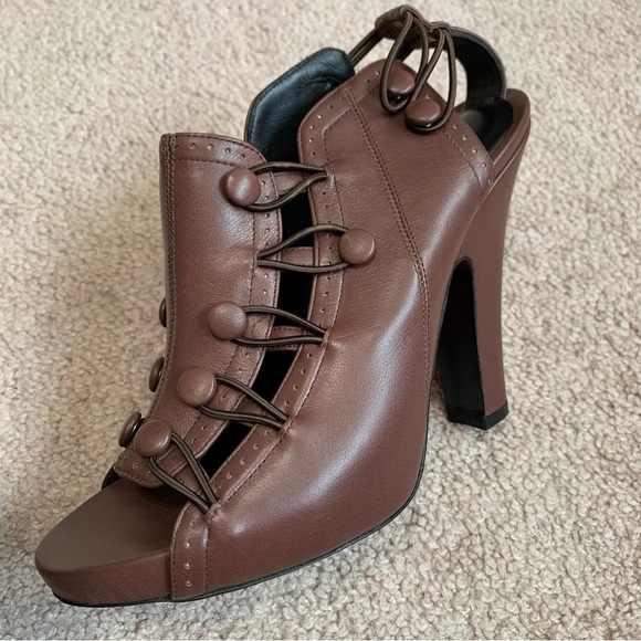 Bottega Veneta Taupe Leather Heels Sandals Women’s Size 37 (US 6.5) Retail $860 - Picture 3 of 14